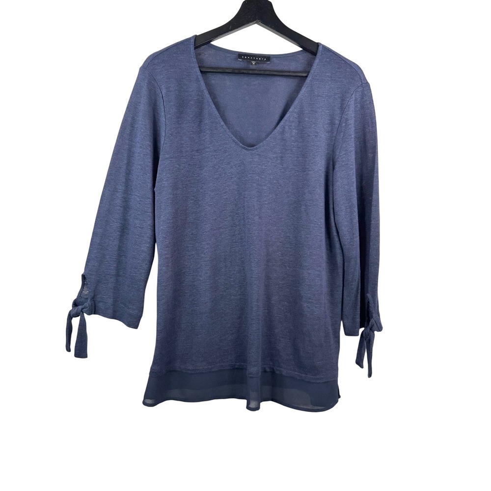 Sanctuary Knit linen Top sz M navy V-Neck Tie Sleeve Layered preppy money